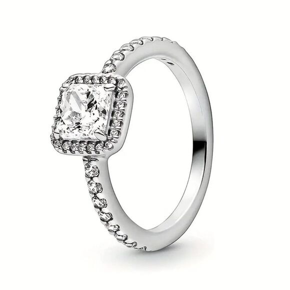 Sterling Silver Promise Ring Inlaid Square Zircon Classic Anniversary Size 6 - Picture 5 of 6